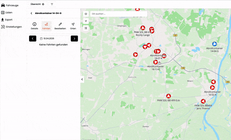 TrackPro Dashboard mit Kartenansicht